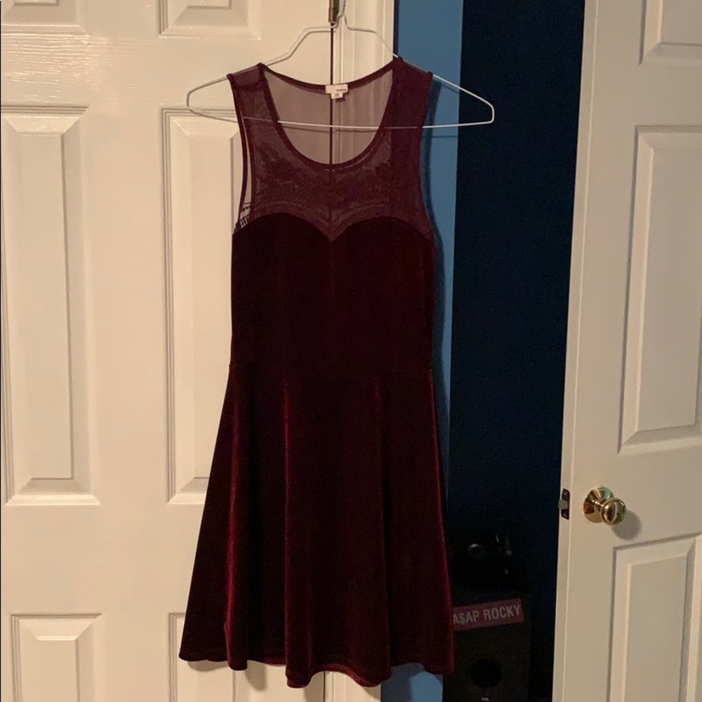 Burgundy Velvet Mesh Dress